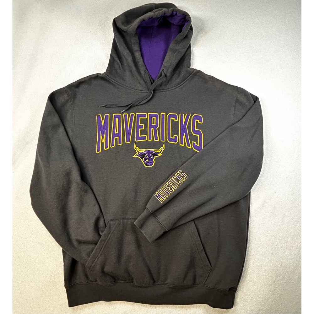 MINNESOTA STATE MAVERICKS Hoodie Mens Large Black Purple Tackle Twill Logo